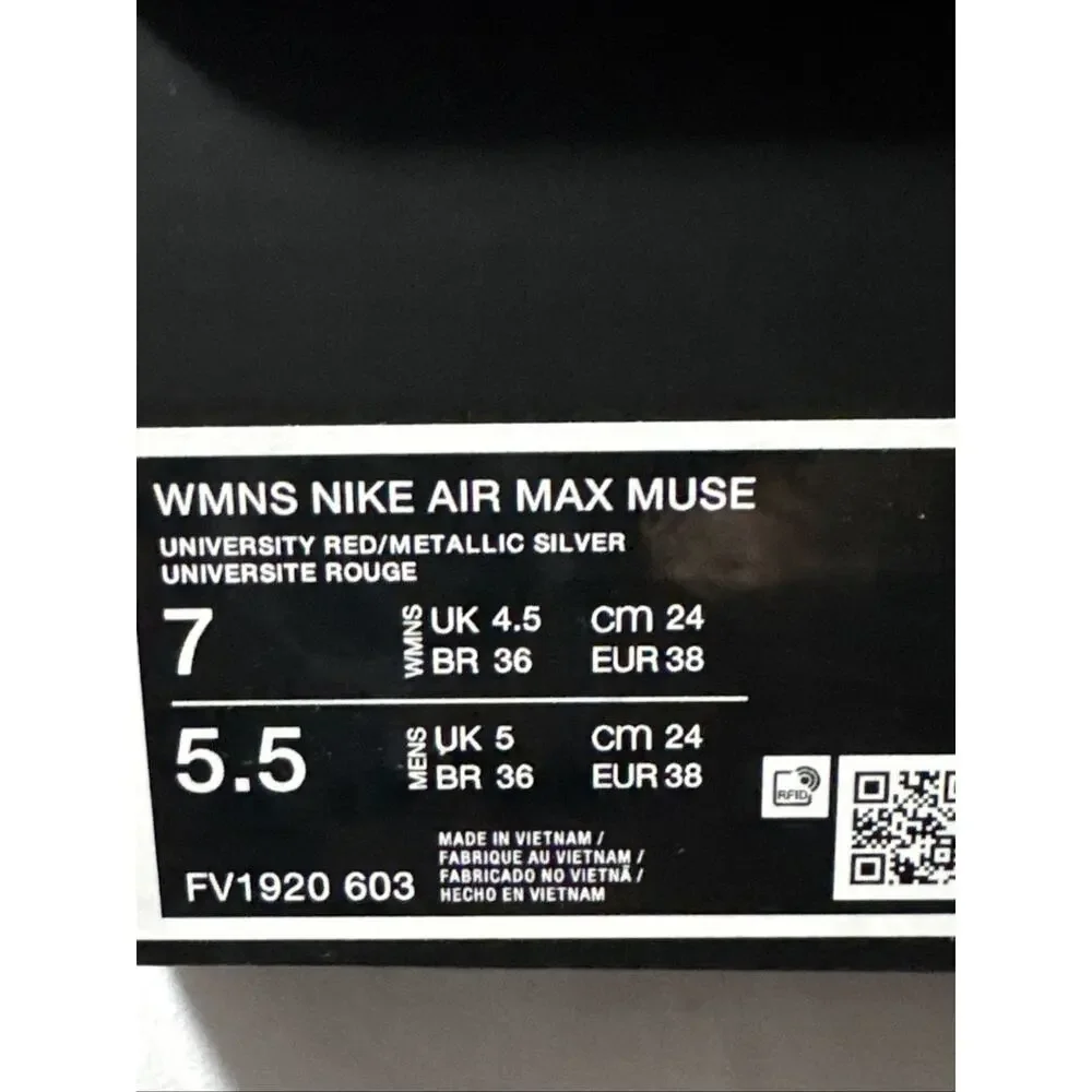 Size 7 - Nike Air Max Muse University Red /Metallic Silver FV1920603